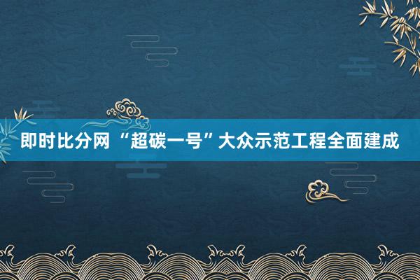 即时比分网 “超碳一号”大众示范工程全面建成