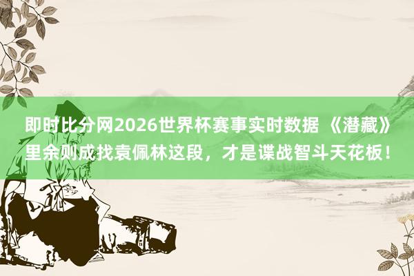 即时比分网2026世界杯赛事实时数据 《潜藏》里余则成找袁佩林这段,才是谍战智斗天花板!